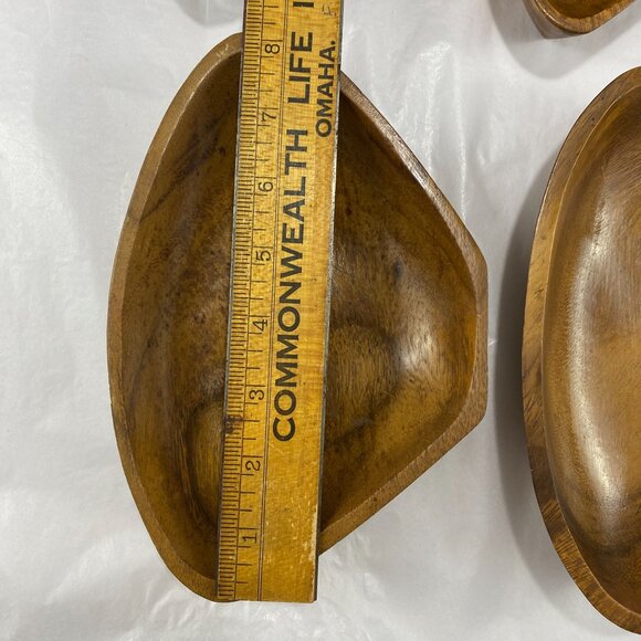 Vintage Monkey Pod Style Wood Triangle Nut Candy Trinket Bowls Set Of 4 - Picture 7 of 12